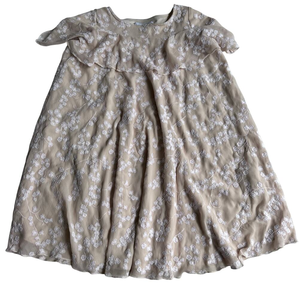 Chasing Fireflies Beige Floral Embroidered Dress - Large